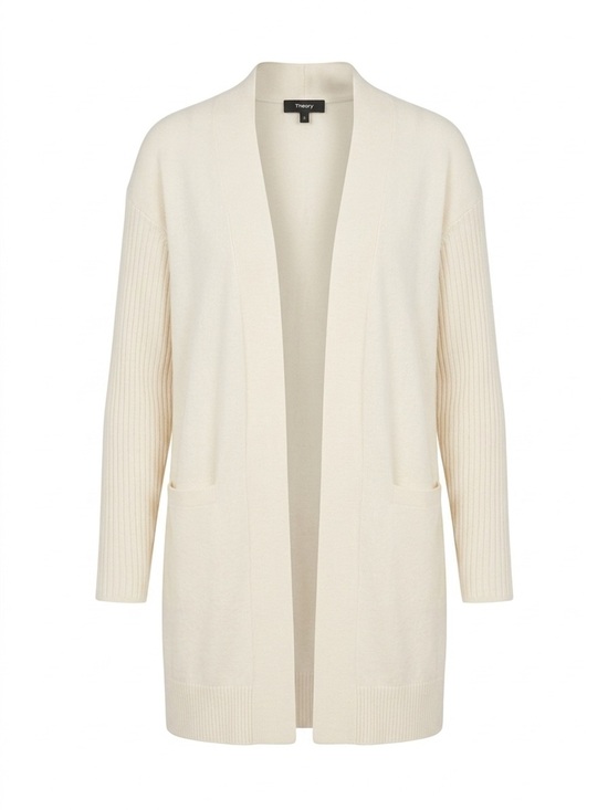 Theory Sweaters - Cashmere Theory Ivory Open-Front Long Knit Cardigan